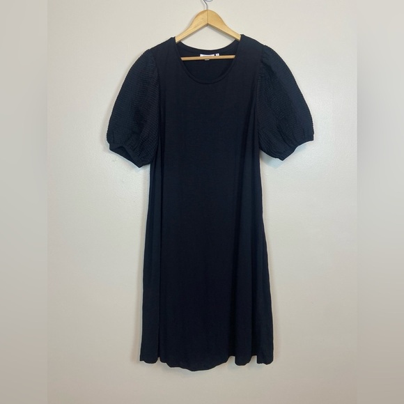 Chico’s Textured Puff Sleeve Black Dress - Picture 3 of 8